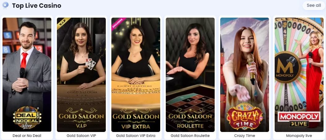 CasinoLab Top Live Casino Games - Deal or No Deal, Gold Saloon, Crazy Time, Monopoly